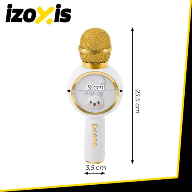 Izoxis Draadloze witte karaoke microfoon voor kinderen met speaker en verlichting