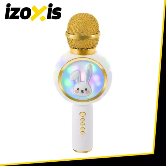 Izoxis Draadloze witte karaoke microfoon voor kinderen met speaker en verlichting