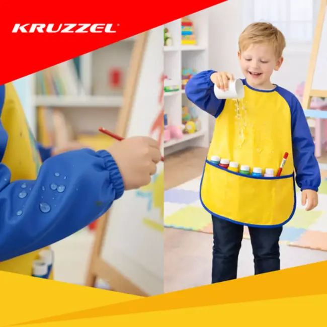 Kruzzel Kinder schort maat M met mouwen en zakken voor knutselen en schilderen