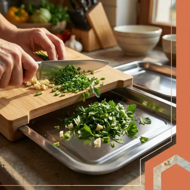 Ruhhy Bamboe snijplank met 2 uittrekbare RVS bakjes 40 x 28,5 cm voor overzichtelijk koken