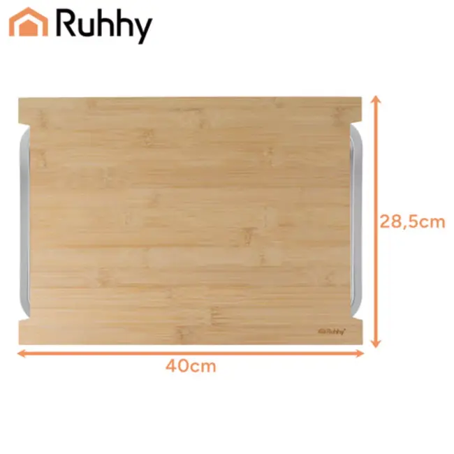 Ruhhy Bamboe snijplank met 2 uittrekbare RVS bakjes 40 x 28,5 cm voor overzichtelijk koken