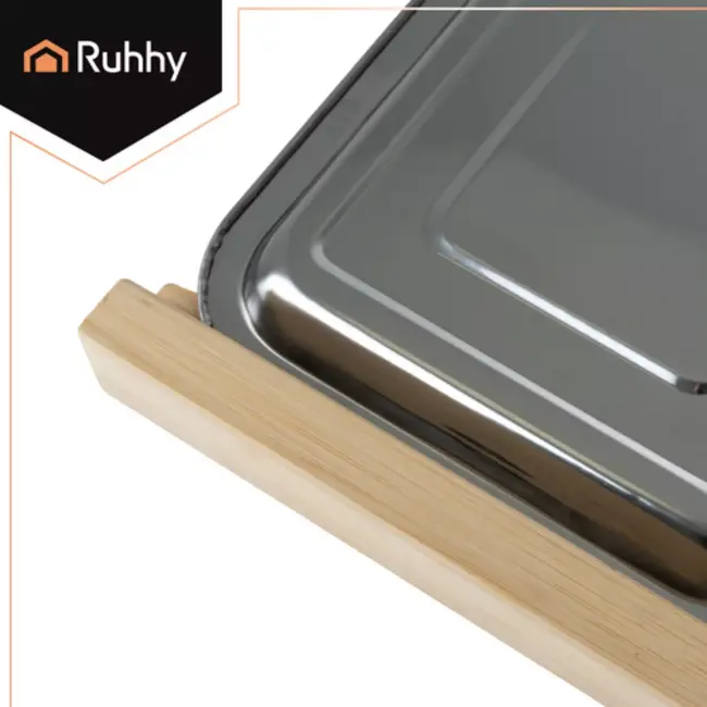 Ruhhy Bamboe snijplank met 2 uittrekbare RVS bakjes 40 x 28,5 cm voor overzichtelijk koken