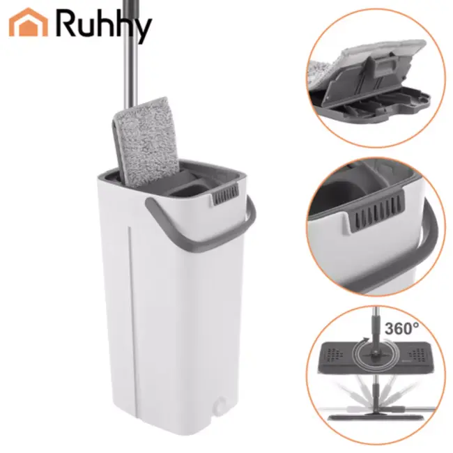 Ruhhy Dubbele emmer mop 8,5 L met wringer en 3 mophoezen voor hygiënisch 360° dweilen