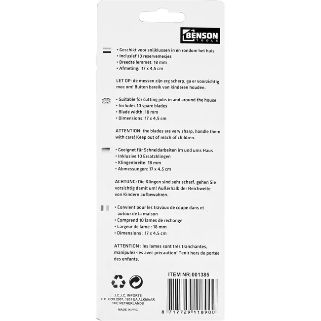 Benson Afbreekmes 9 mm + 10 reservemessen - 147 mm