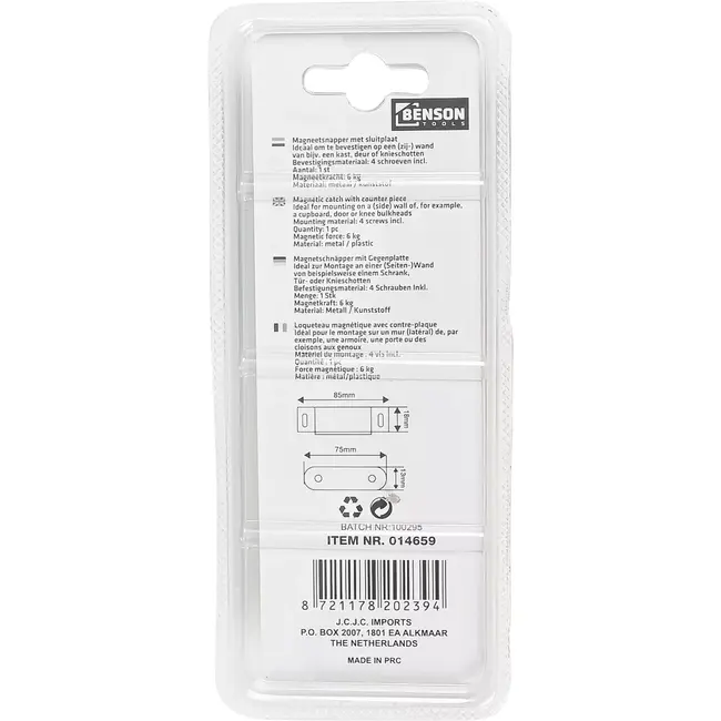 Benson Magneetsnapper 85 mm met Sluitplaat Inclusief 4 Schroeven