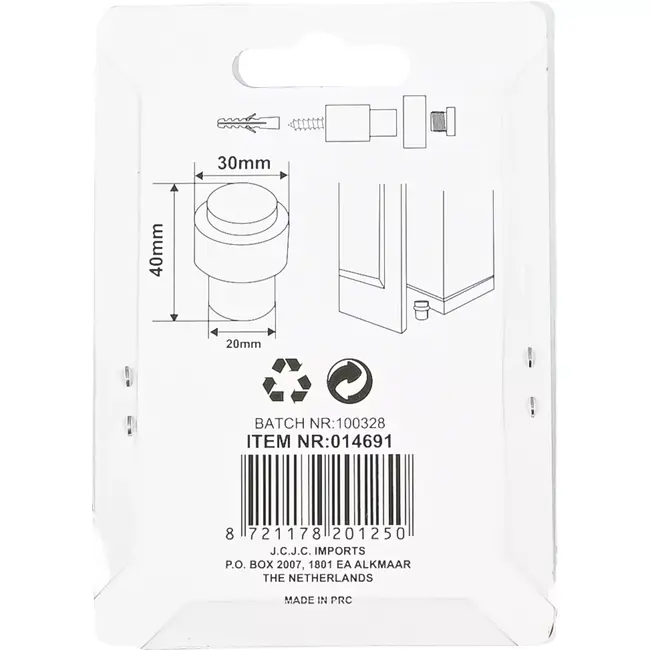 Benson Deurstopper zwart - 40 mm - 30 mm - Zink met poedercoating en rubber