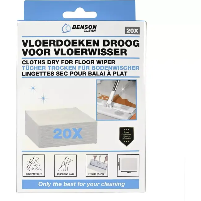 Benson Vloerdoeken droog voor vloerwisser 014702 20-delig - 20 x 30 cm - 20 stuks