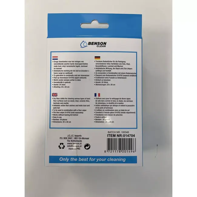Benson Vloerdoeken droog voor vloerwisser 014702 20-delig - 20 x 30 cm - 20 stuks