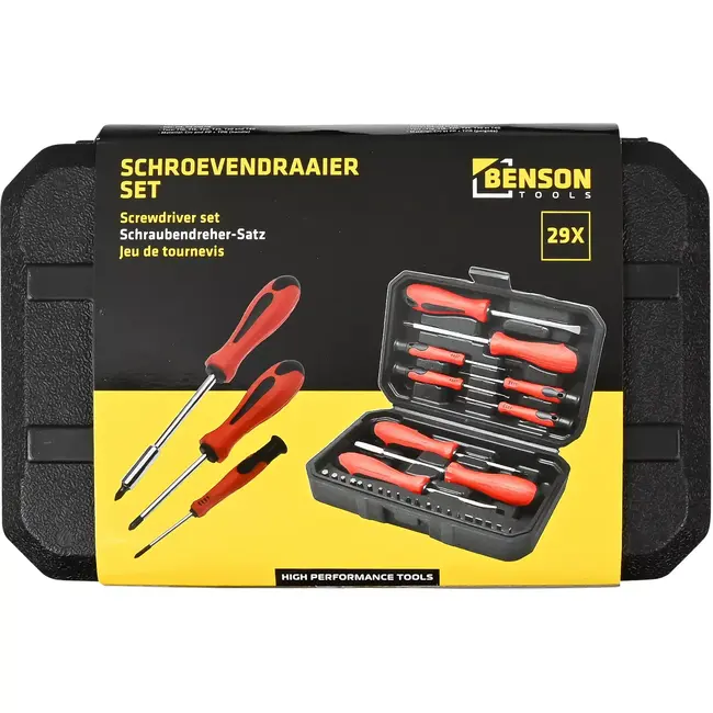 Benson Schroevendraaier set in box 29-delig - met handvat - 00x 50 mm - 000x 50 mm - 25 mm - 6x 100 mm - 7 mm