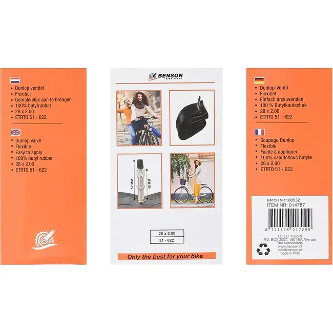 Benson Binnenband 700x 19/23C butyl - 100% kwaliteit - volledig gemaakt van butylrubber