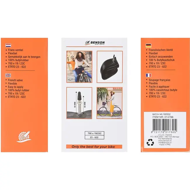 Benson Binnenband 28 x 1-1/2 butyl PAHS - 100% kwaliteit - volledig gemaakt van butylrubber