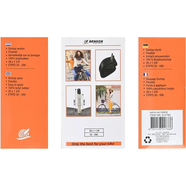 Benson Binnenband 26 x 1-3/8 butyl PAHS - 100% kwaliteit - volledig gemaakt van butylrubber