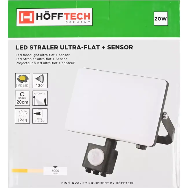 Höfftech LED straler ultra flat 20 W met sensor - 220-240V - 114x167 mm