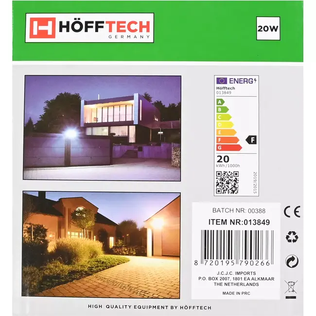 Höfftech LED straler ultra flat 20 W met sensor - 220-240V - 114x167 mm
