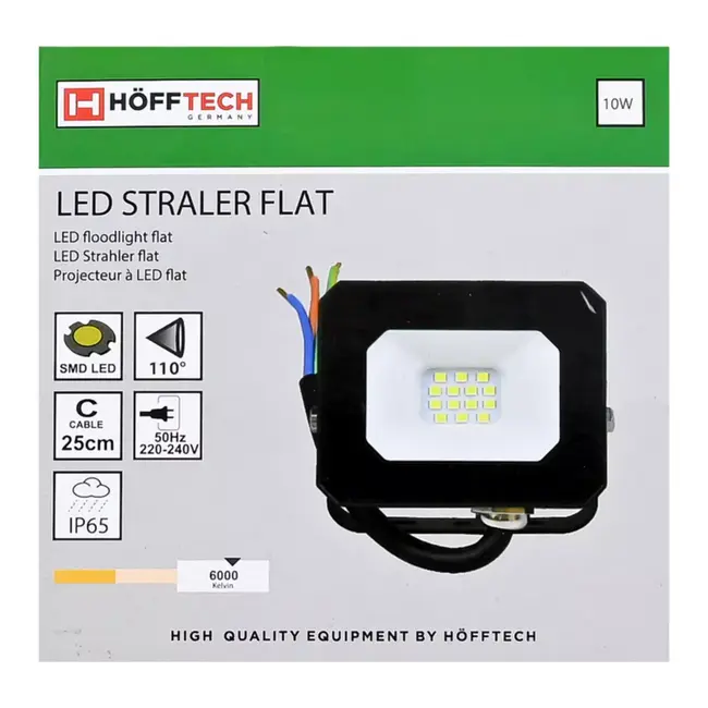 Höfftech LED straler flat 10 W - 220-240V - 80x70mm