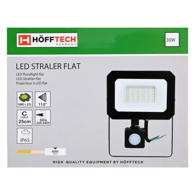 Benson LED straler flat 30 W + sensor - 6000 K - 140x 190x 52 mm - 25 cm - 220 - 240 V - 240 V