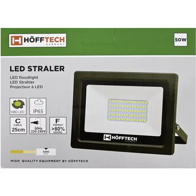 Hofftech Platte LED straler 50 W met 5000 lm en IP65 voor buiten