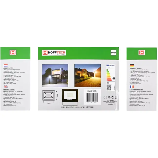 Hofftech Platte LED straler 50 W met 5000 lm en IP65 voor buiten