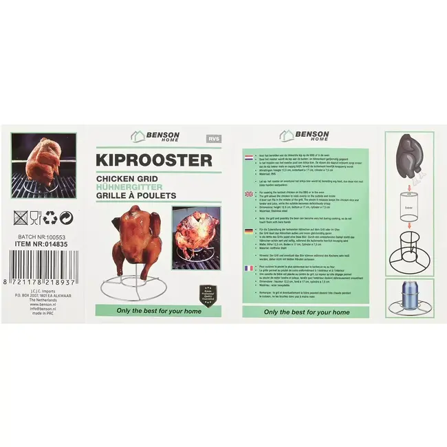 Benson Kiprooster - hoogte 12,5 cm, onderkant Ø 17 cm, cilinder Ø 7,5 cm - RVS - 12,5 cm - Ø 17 cm - Ø 7,5 cm
