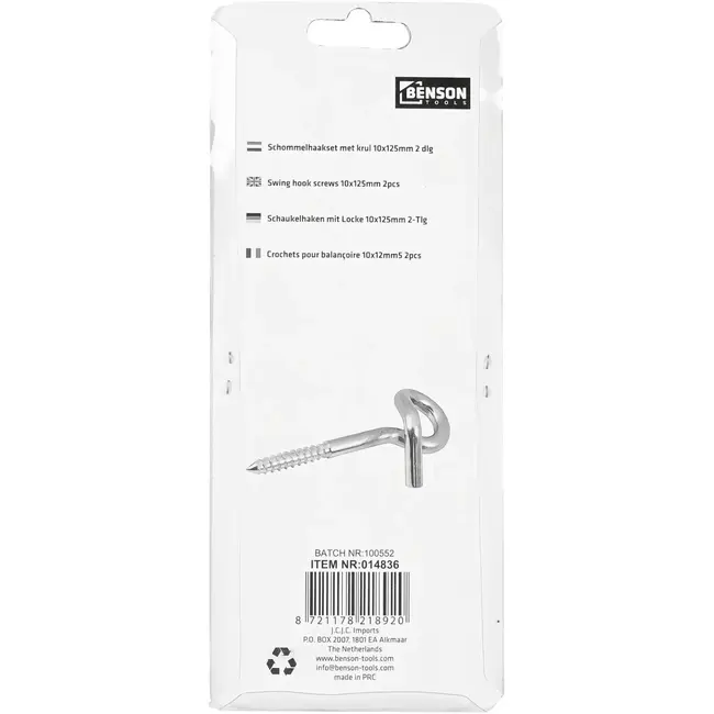 Benson Schommelhaakset met krul 10 x 125 mm 2-delig - 10 mm