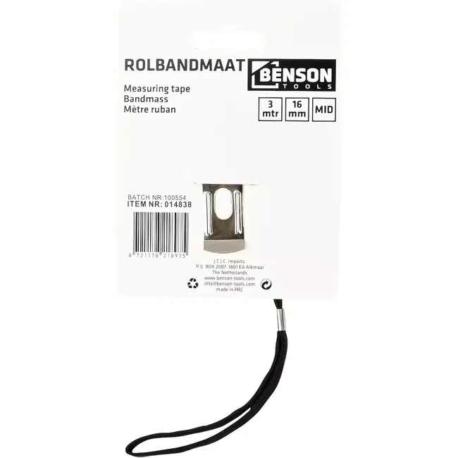 Benson Rolbandmaat 3 meter x 16 mm MID