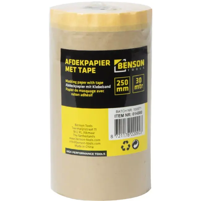 Benson Afdekpapier met tape 250 mm x 30 mtr - beschermt tegen vuil en vocht