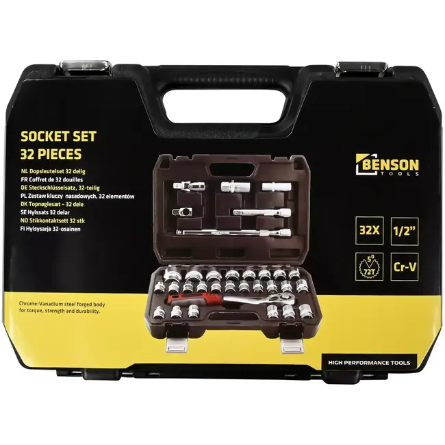 Benson Dopsleutelset 32-delig - 2x 16 mm - 2x 21 mm - 32 mm - 8 m