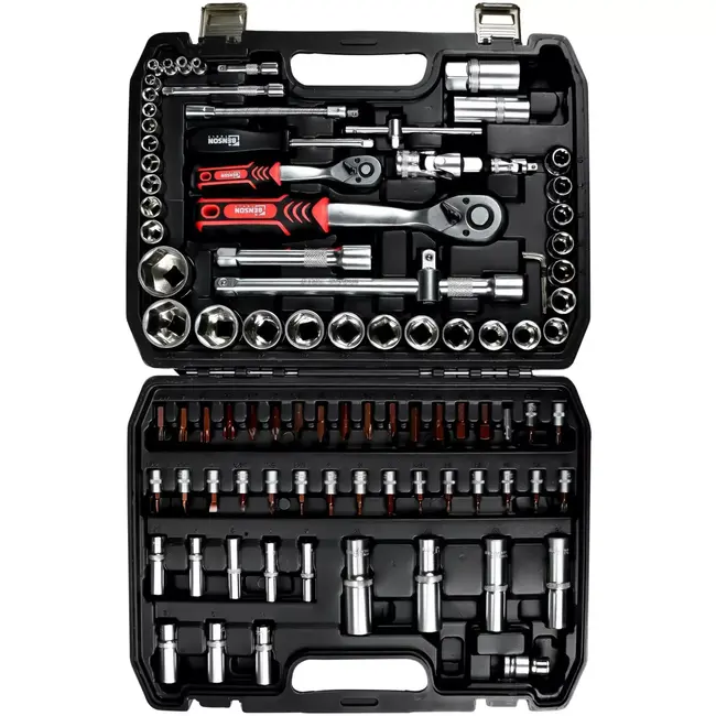 Benson Dopsleutelset 94-delig - 13 mm - 14 mm - 19 mm - 2 x 16 mm - 2 x 21 mm - 32 mm - 8 m - 8 mm - PH1 - PH2 - PH3 - PH4 - PZ1 - PZ2 - PZ3 - PZ4 - T10 - T15 - T20 - T25 - T30 - T40 - T45 - T50 - T55