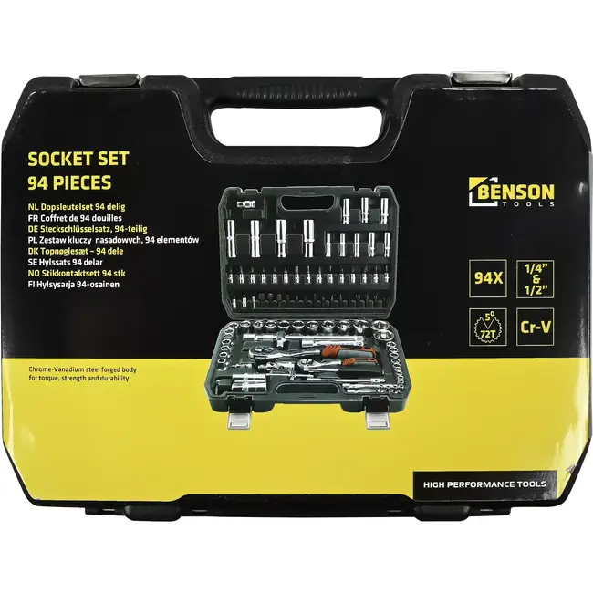 Benson Dopsleutelset 94-delig - 13 mm - 14 mm - 19 mm - 2x 16 mm - 2x 21 mm - 32 mm - 8 m - 8 mm