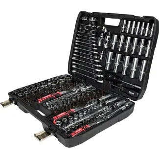 Benson Gereedschapset met 3 ratels, doppen, bits en ringsteeksleutels in stevige opbergkoffer