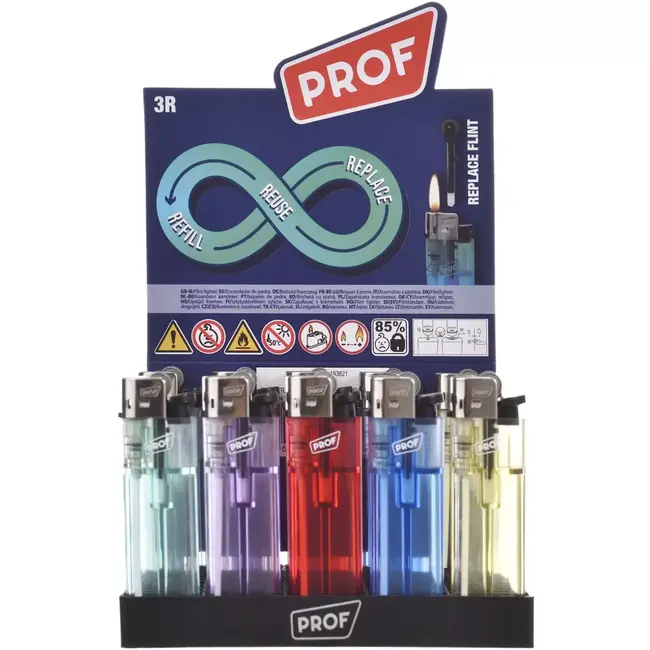 Prof Aansteker transparant navulbaar - met een volledig doorzichtige behuizing