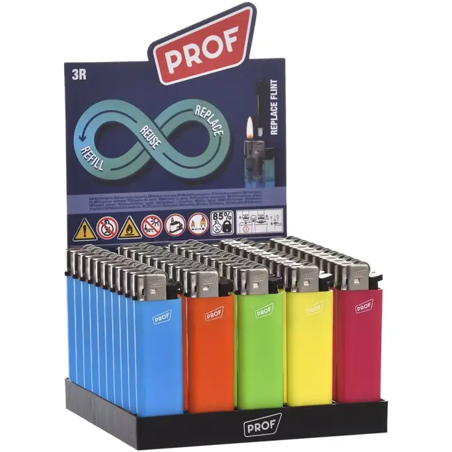 Prof Aansteker trendy color navulbaar - 50 stuks