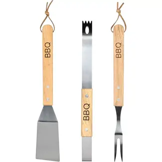 Benson BBQ gereedschap set 3-delig met tang, spatel en vork van RVS en hout voor barbecue en keuken