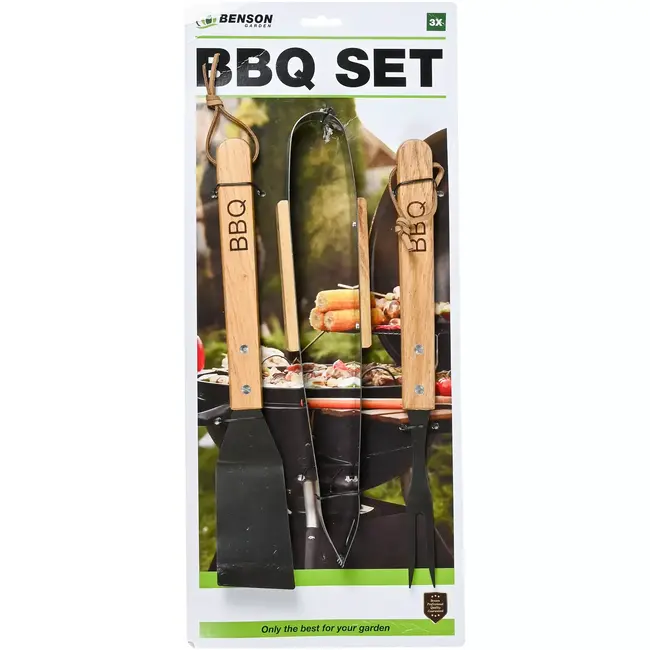 Benson BBQ accessoires 3-delig - 33 cm - RVS + hout
