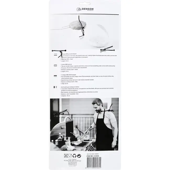 Benson BBQ accessoires 3-delig - 33 cm - RVS + hout