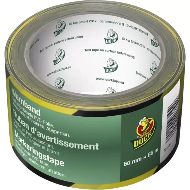 Duck Markeringstape geel zwart 60 mm x 66 m van PVC voor afbakening van werkzones en looproutes