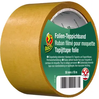 Duck Dubbelzijdige tapijttape folie 50 mm x 10 m voor het vastzetten van tapijt en vloerkleden