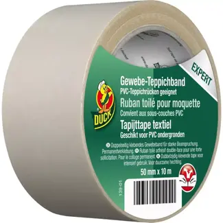 Duck Dubbelzijdige tapijttape 50 mm x 10 m - grijze textieltape voor tapijt en tapijttegels