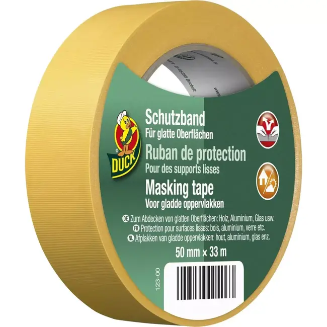 Duck Schilderstape voor gladde oppervlakken 50 mm x 33 m - gele afplaktape voor hout en glas