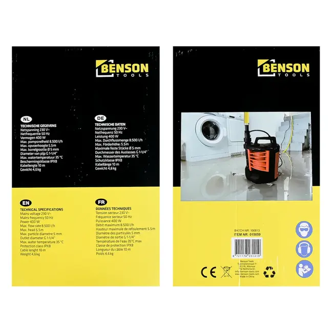 Benson Vlakzuigpomp 400 W met capaciteit van 8500 liter per uur