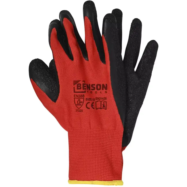 Benson Werkhandschoenen latex crinkle rood zwart maat 10 - EN 388 - EN21420