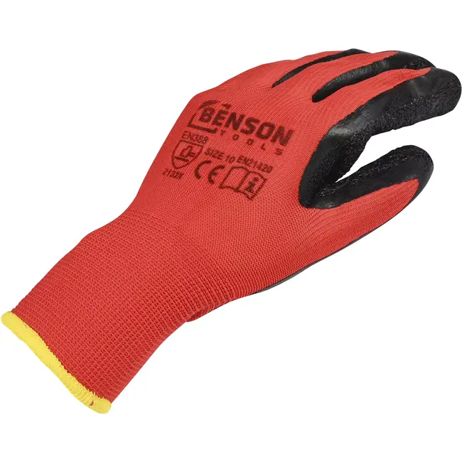 Benson Werkhandschoenen late x crinkle rood zwart maat 10 - EN 388 - EN21420