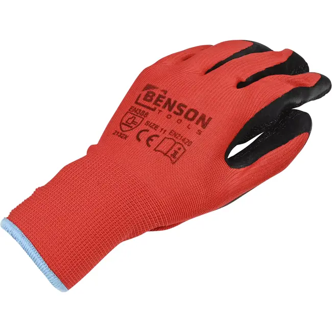 Benson Werkhandschoenen latex crinkle rood zwart maat 11 - EN 388 - EN21420