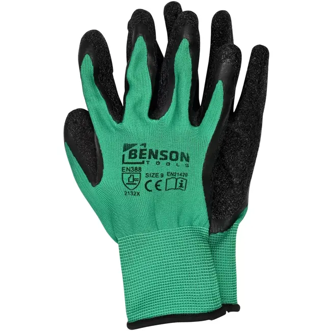 Benson Werkhandschoenen late x crinkle groen zwart maat 9 - EN 388 - EN21420