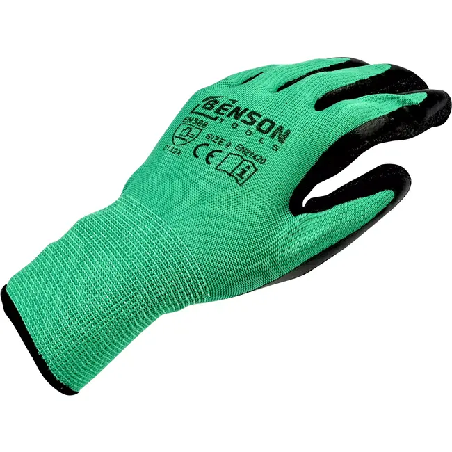 Benson Werkhandschoenen latex crinkle groen zwart maat 9 - EN 388 - EN21420