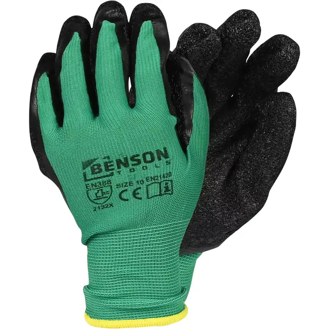 Benson Werkhandschoenen latex crinkle groen zwart maat 10 - EN 388 - EN21420