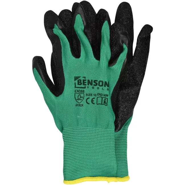 Benson Werkhandschoenen latex crinkle groen zwart maat 10 - EN 388 - EN21420