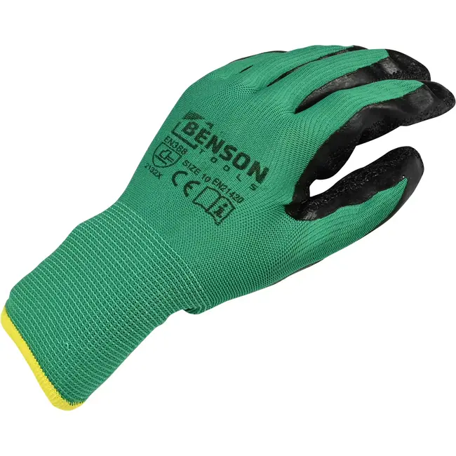 Benson Werkhandschoenen late x crinkle groen zwart maat 10 - EN 388 - EN21420