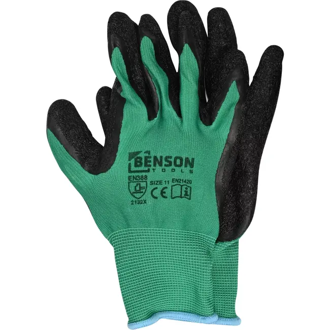 Benson Werkhandschoenen late x crinkle groen zwart maat 11 - EN 388 - EN21420