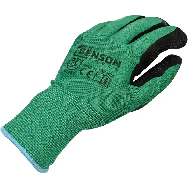 Benson Werkhandschoenen latex crinkle groen zwart maat 11 - EN 388 - EN21420